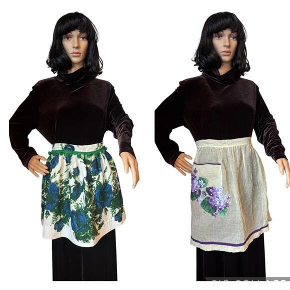 Vintage OOAK Hand Made 60's style Floral Sheer Hostess Aprons bundle of 2 - Picture 1 of 16